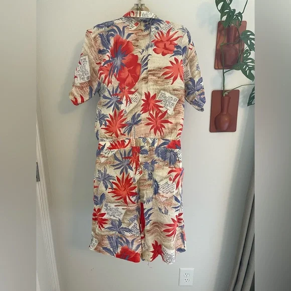 Mixed Blues Vintage Palm Print Romper Medium 9/11 - Picture 5 of 6